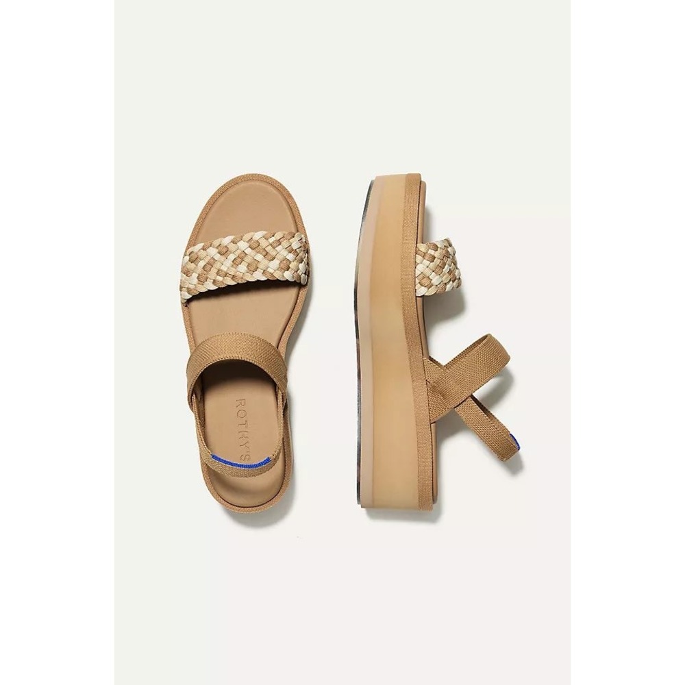 Rothy's Lightweight Wedge Sandals Beach Sand Braided Strap Platform Size 8